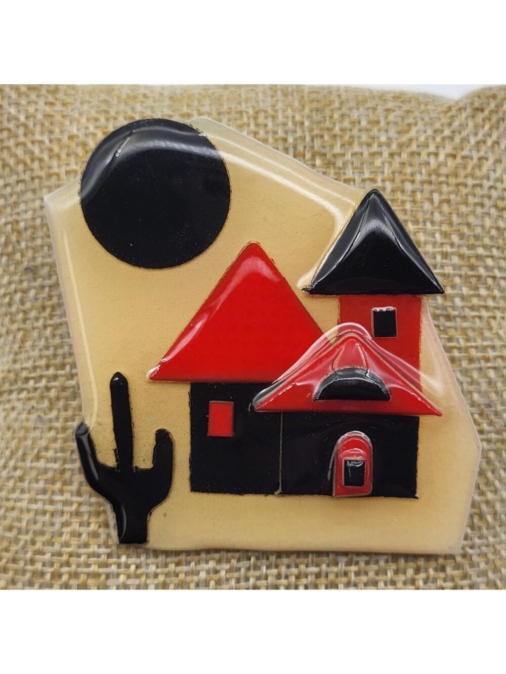 Fab VTG Lucinda Halloween House Brooch pin full moon Cactus Haunted Artisan OOAK